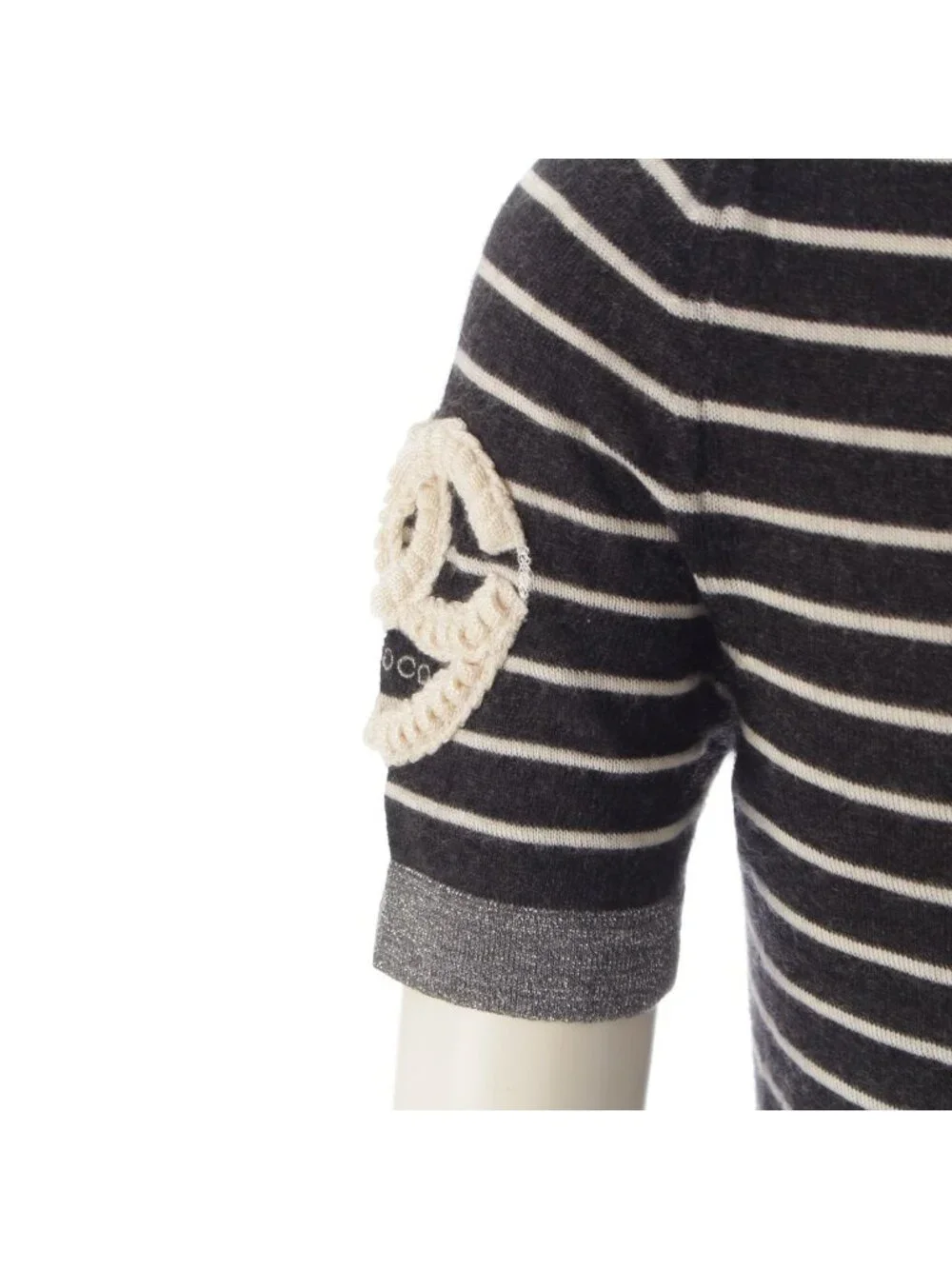 Chanel 09c Cashmere Silk Sleeve CC Logo Design Short Long Knit Dress Silver